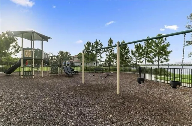 a view of a lake from a garden