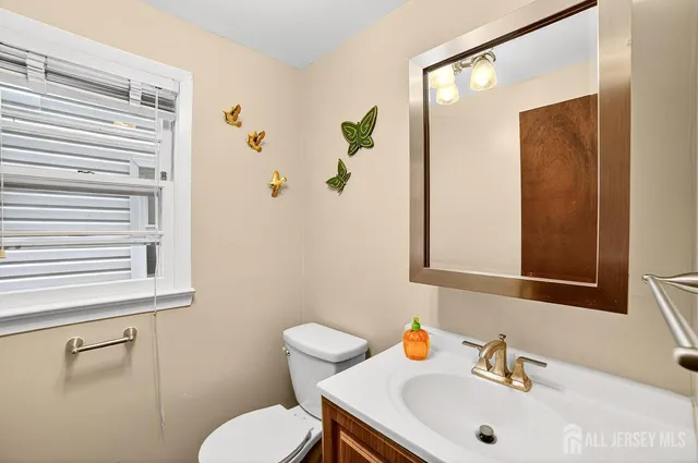 a bathroom with a sink a mirror and a toilet