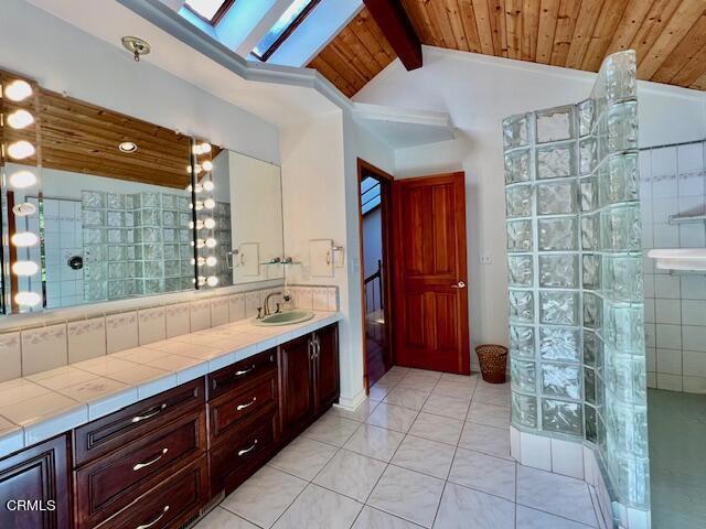 33370 Little Valley Road Fort Bragg, CA 95437 - Photo 39 of 70 a bathroom with a sink a large mirror and a shower