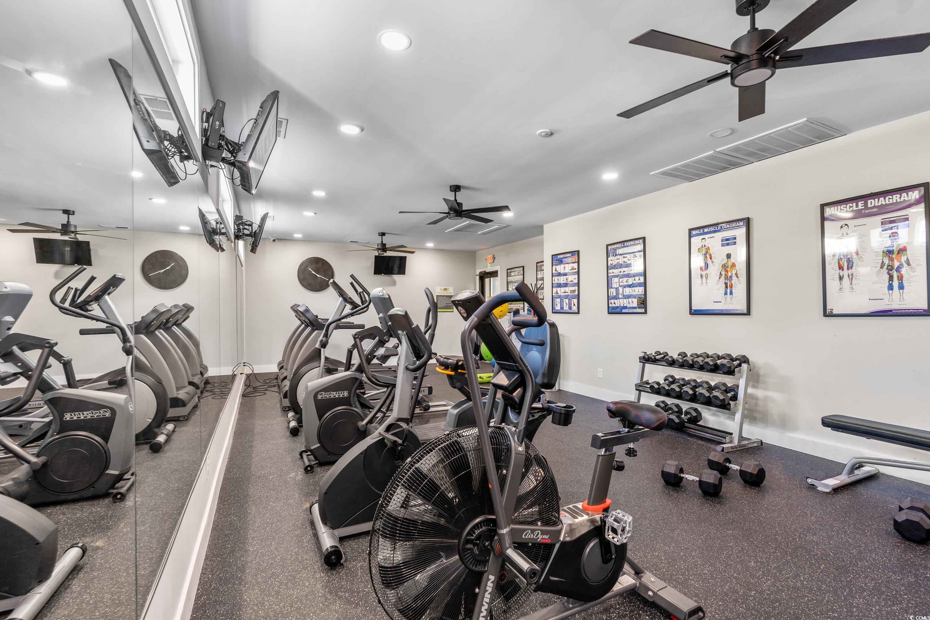 3251 Pecan Trail Murrells Inlet, SC 29576 - Photo 24 of 26 Exercise room featuring ceiling fan and recessed lighting