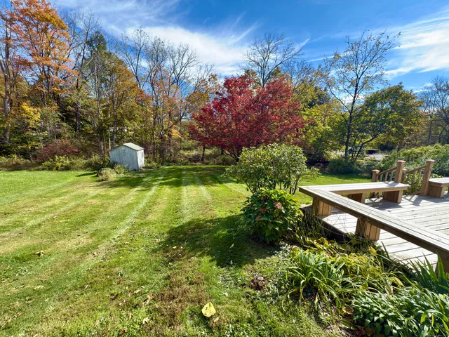 a view of a garden with a bench