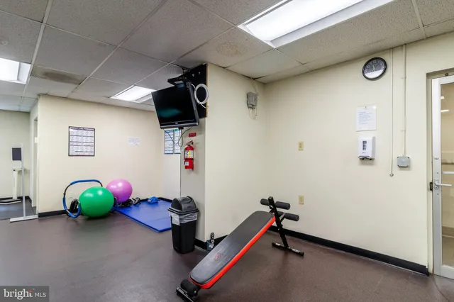 a view of a room with gym equipment