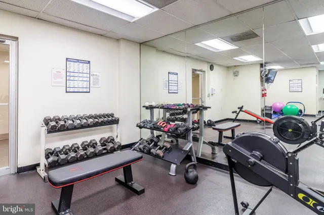 a view of a room with gym equipment