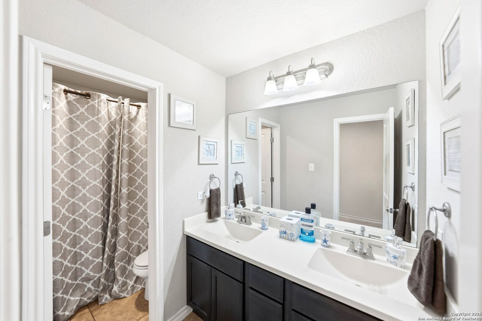 30622 Horseshoe Path Bulverde, TX 78163 - Photo 29 of 44 a bathroom with double vanity sink a mirror and a shower