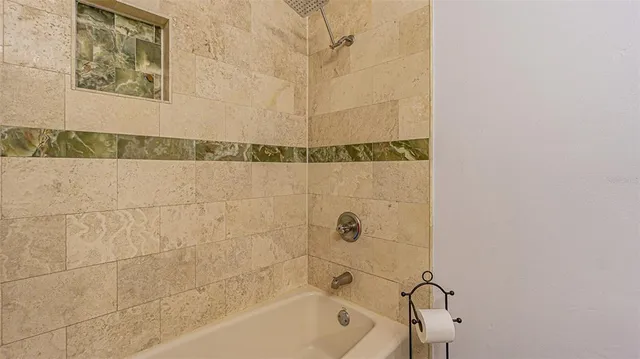 a bathroom with a bathtub