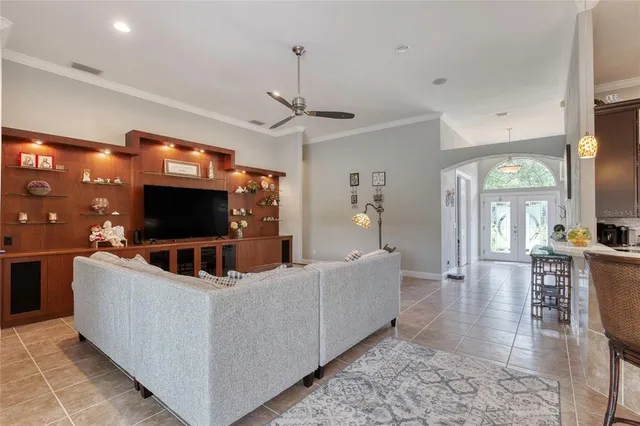 a view of a lake with a yard