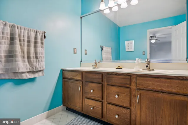 a bathroom with a double vanity sink a mirror and shower