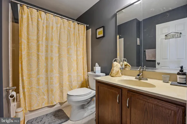 a bathroom with a sink a toilet and shower curtain