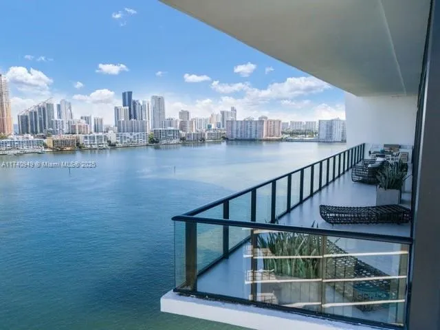 a view of a city from a patio