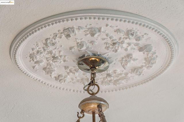 a view of a chandelier in a bathroom
