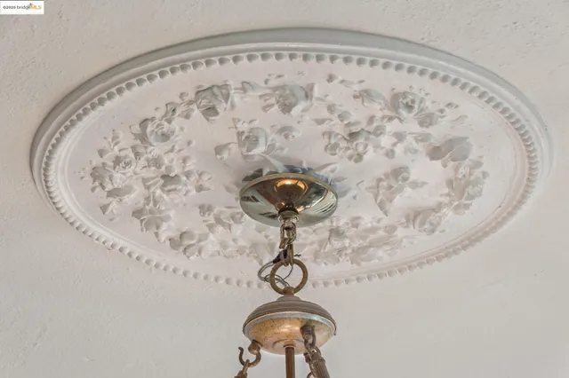a view of a chandelier in a bathroom
