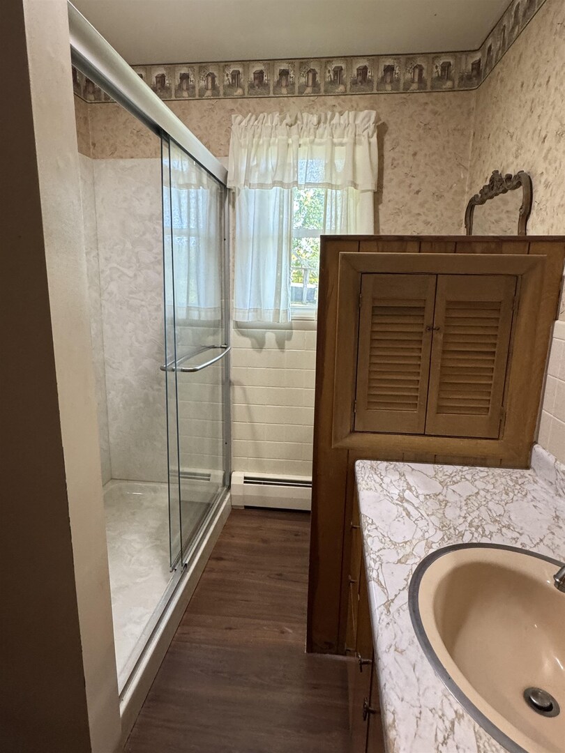 3536 West Grange Hall Road Murphysboro, IL 62966 - Photo 24 of 40 a bathroom with a sink a mirror and shower