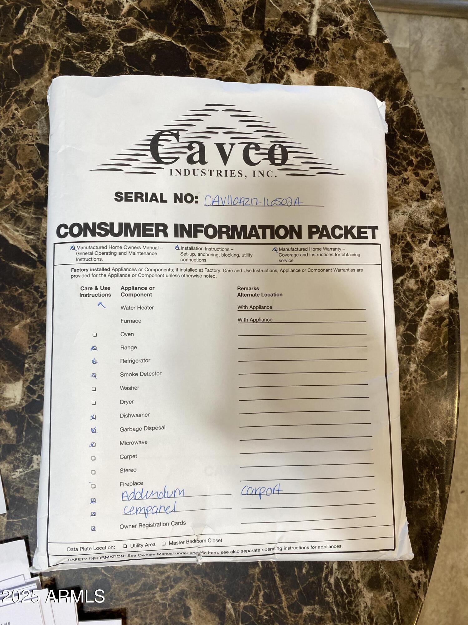 11101 East University Drive, Unit 171 Apache Junction, AZ 85120 - Photo 47 of 68 Manuals and booklet envelope 11101 e uni