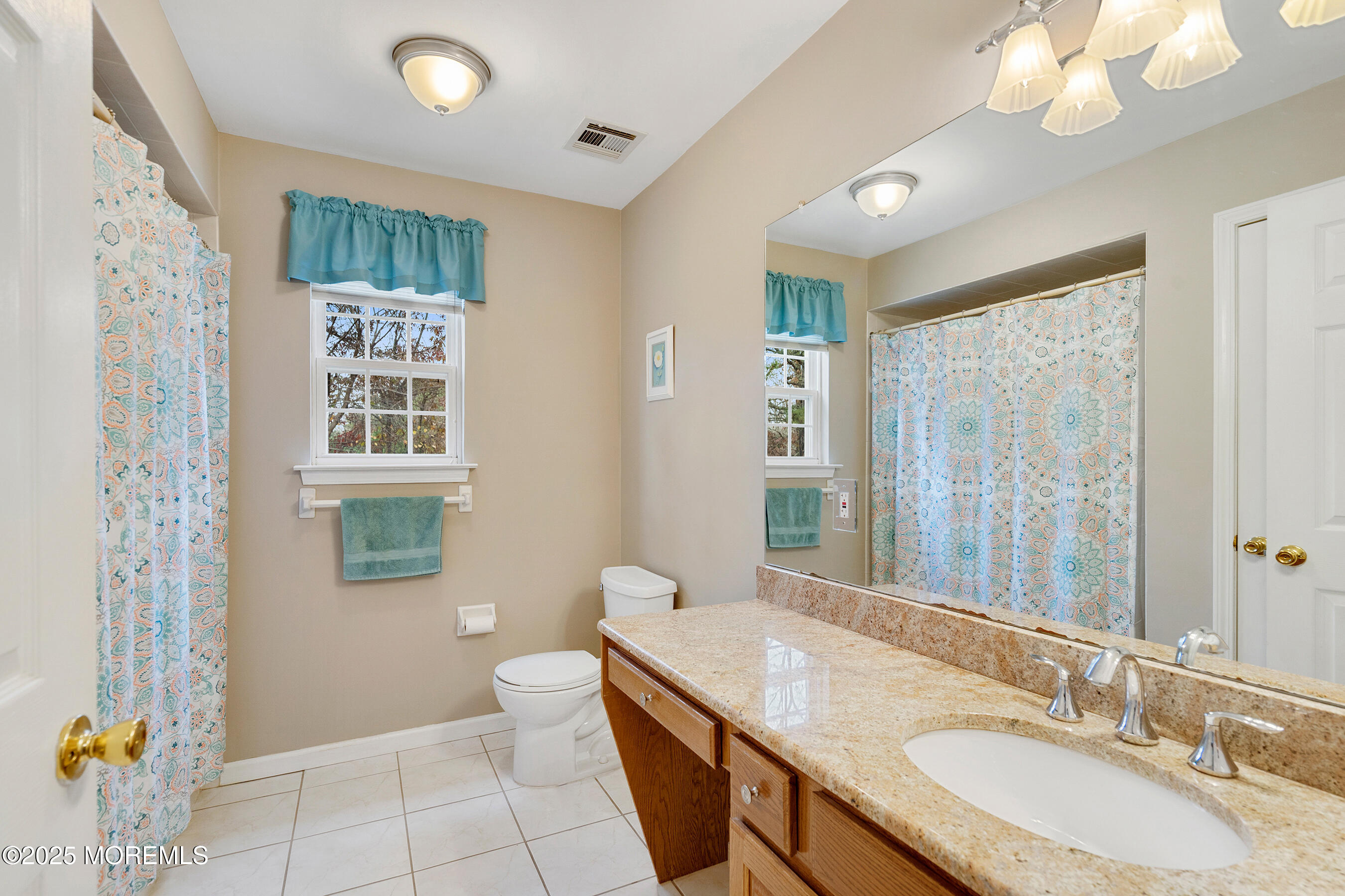 18 Serendipity Drive Jackson, NJ 08527 - Photo 32 of 46 a bathroom with a granite countertop double vanity sink a mirror and a shower