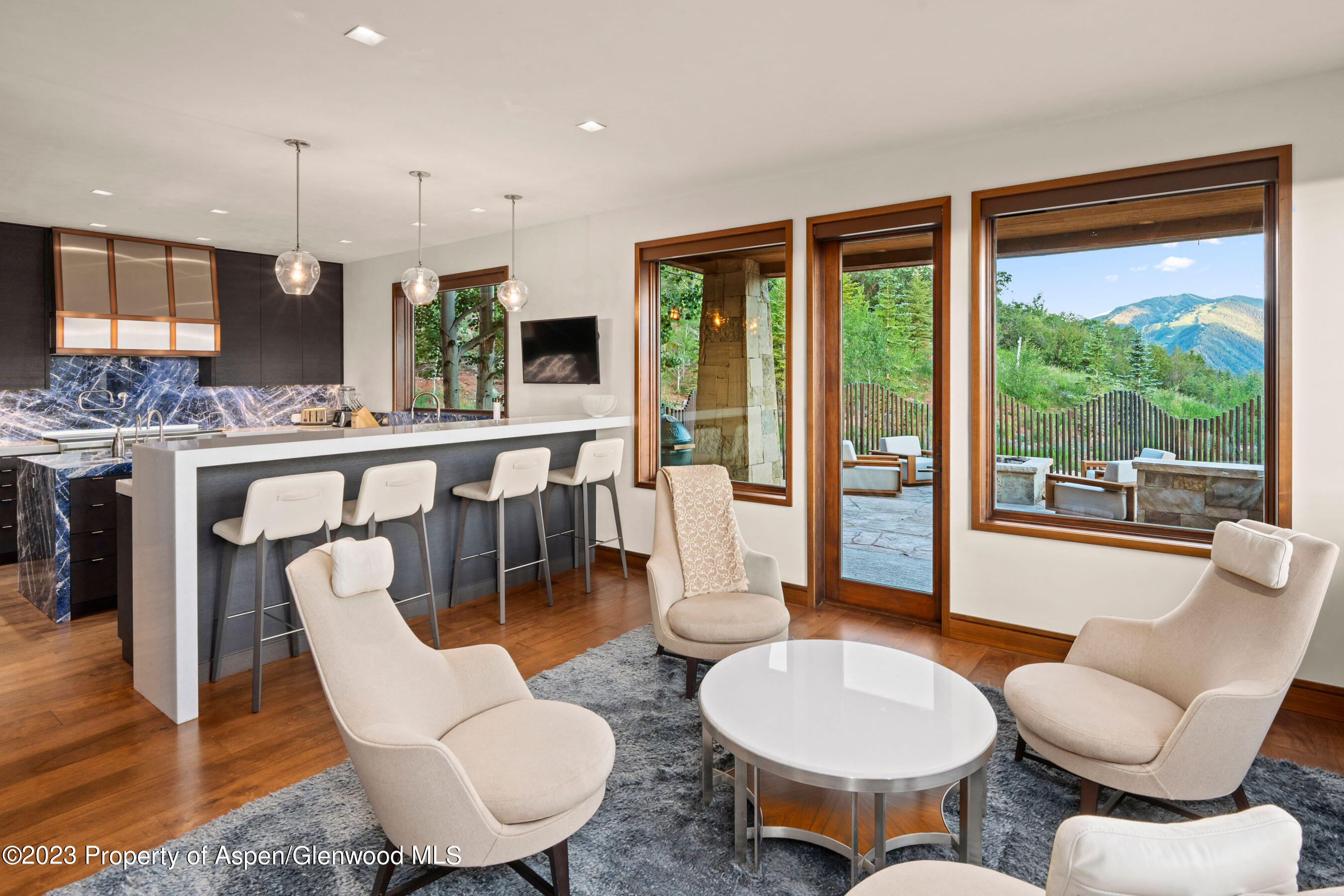 70 Larson Road Aspen, CO 81612 - Photo 17 of 55 a living room with furniture a large window and kitchen view
