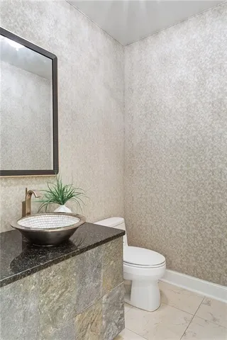 a bathroom with a toilet a sink and mirror