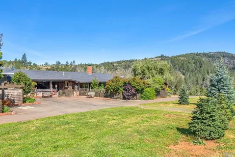 a view of a swimming pool and a mountain view