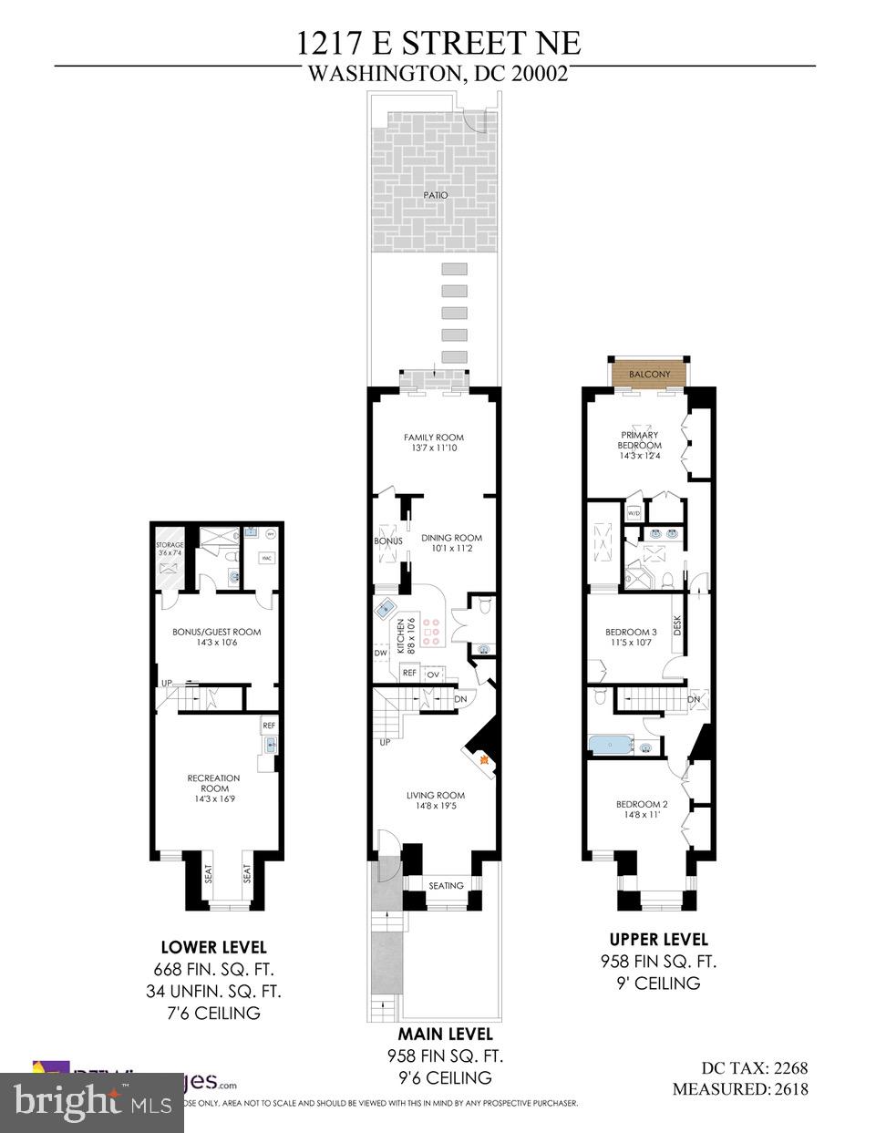 1217 E Street Northeast Washington, DC 20002 - Photo 46 of 46 Estimate 2618sf per floorplans, 2268sf per DC tax