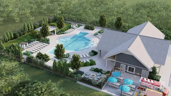 an aerial view of house with yard