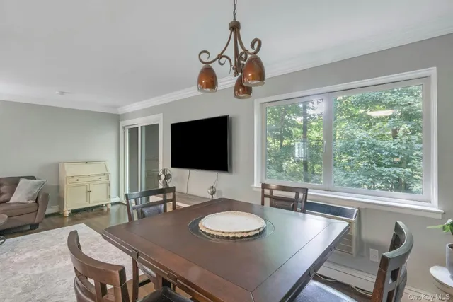 a dining room with furniture and a flat screen tv
