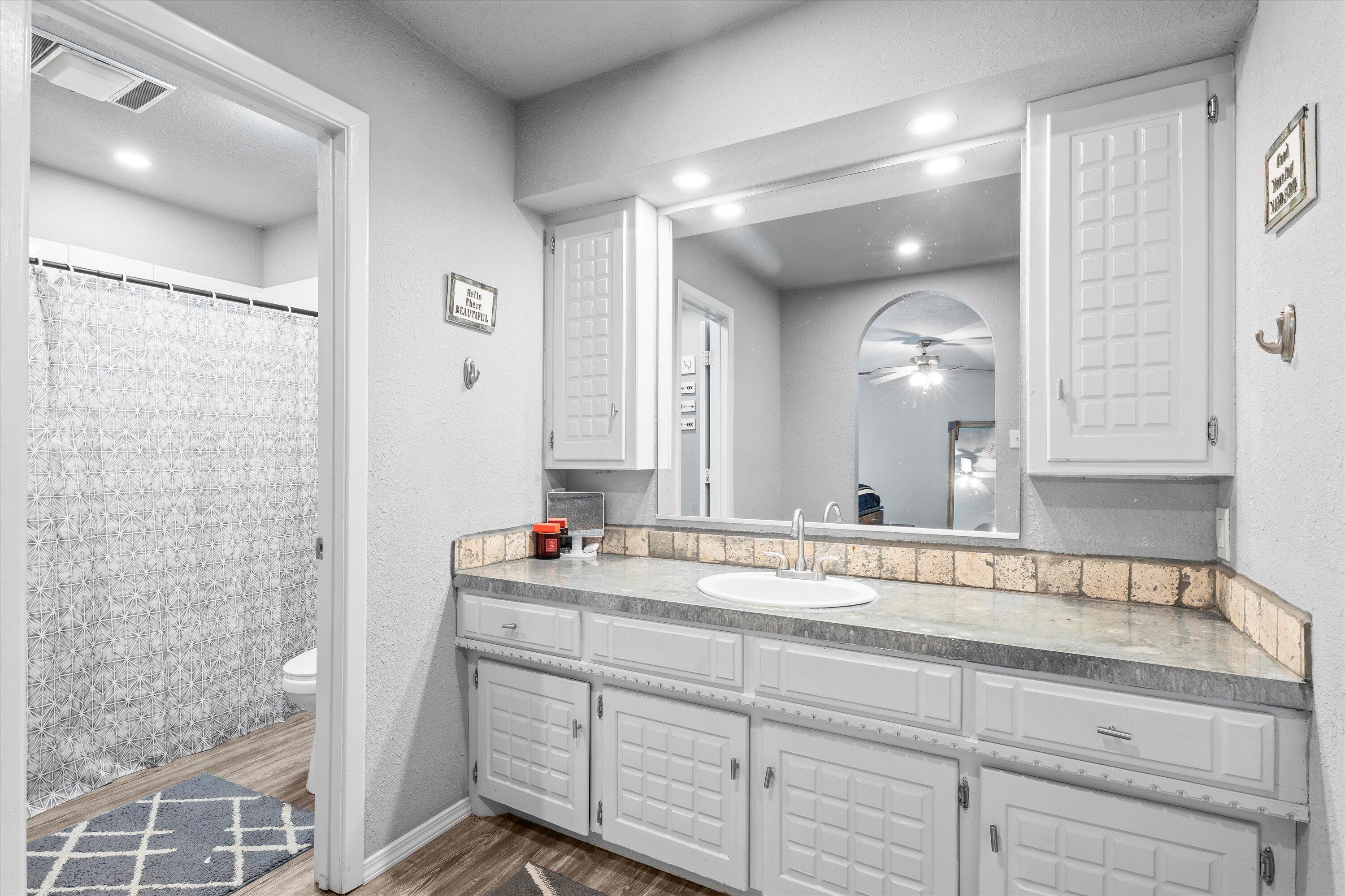 3718 South State Road, Unit 303 Sundown, TX 79372 - Photo 13 of 23 a bathroom with a sink and a mirror