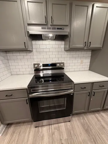 a stove top oven sitting inside of a kitchen