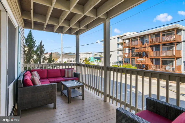a view of a balcony with couch