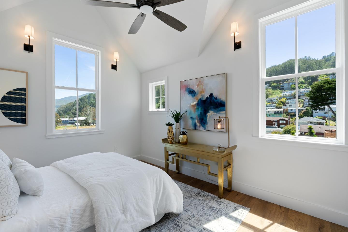 277 Kent Road Pacifica, CA 94044 - Photo 60 of 88 a bedroom with a bed and a large window