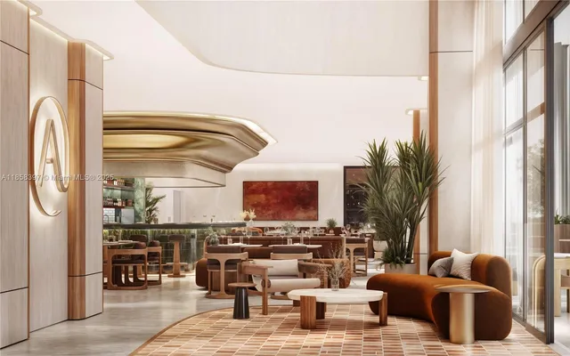 a living room with patio furniture and a floor to ceiling window