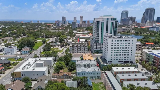 a view of a city with tall buildings