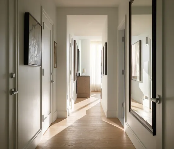 a view of a bathroom from a hallway