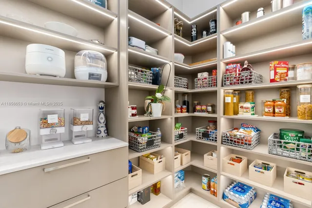 a kitchen with lots of different kinds of food