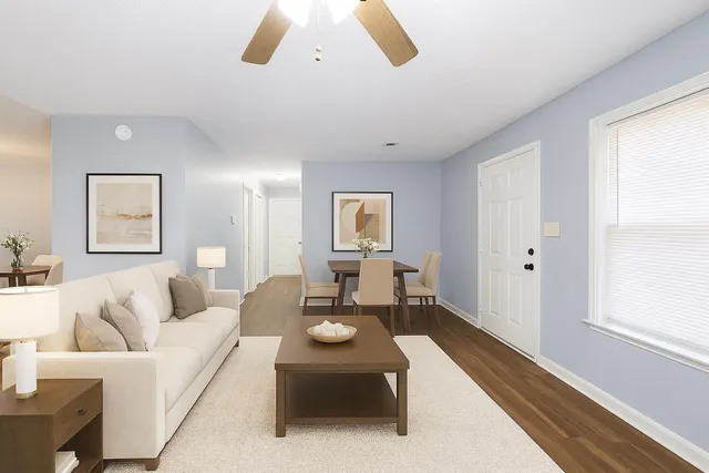 a living room with furniture