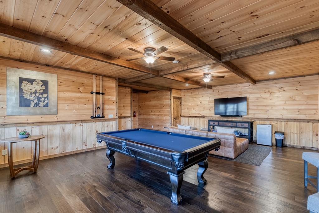 3416 Aska Road Blue Ridge, GA 30513 - Photo 54 of 56 a pool table sitting area in kitchen and a wooden floor
