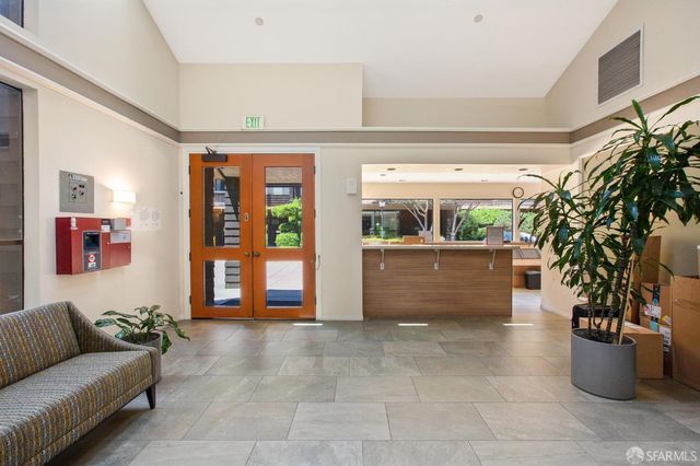 a view of a garden with a tree