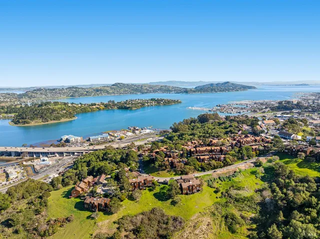 a view of a city and ocean view