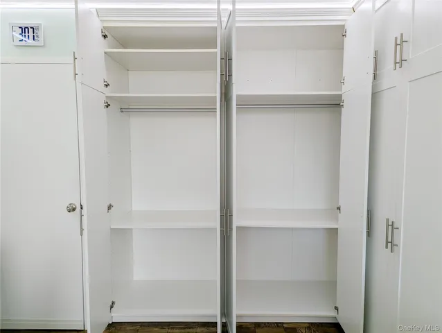 a view of walk in closet with empty racks