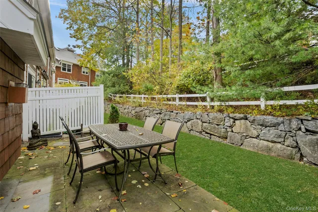 a view of a chairs and table on the patio