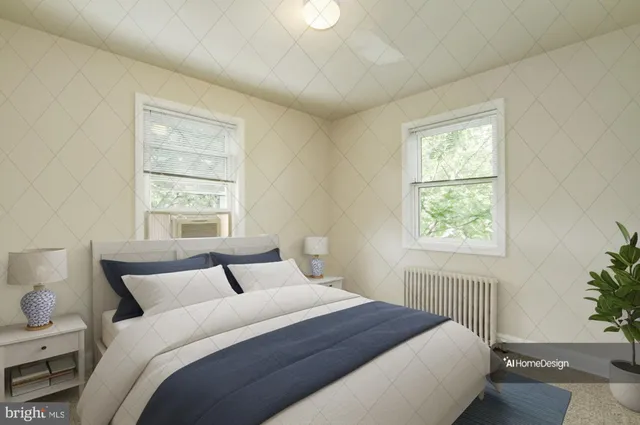 a bedroom with a bed and window