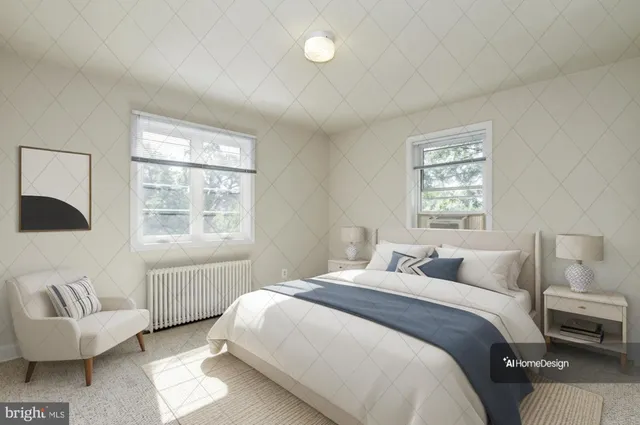 a bedroom with a bed and a couch