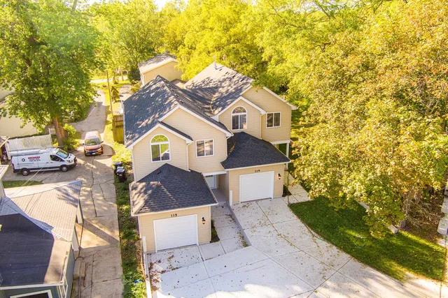 a view of a street with houses