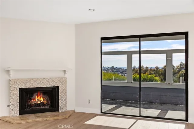 a living room with a fireplace