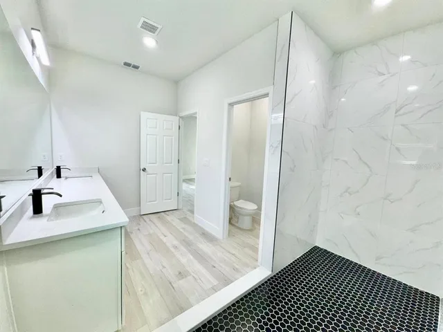 a bathroom with a shower