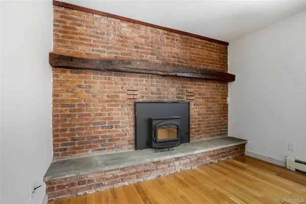 a room with a fireplace