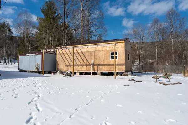 a view of a street with patio