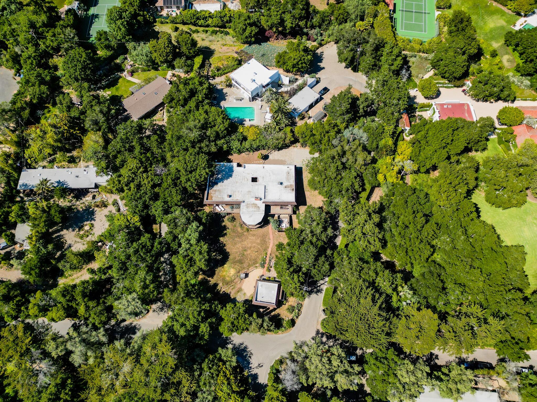 756 Hot Springs Road Montecito, CA 93108 - Photo 10 of 32 an aerial view of residential house with parking and yard