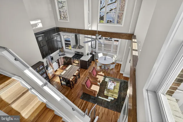 a view of a living room with furniture