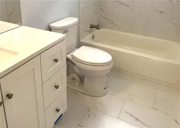 a bathroom with a toilet and a bathtub