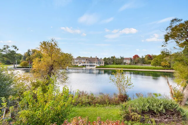 a view of a lake with a city view