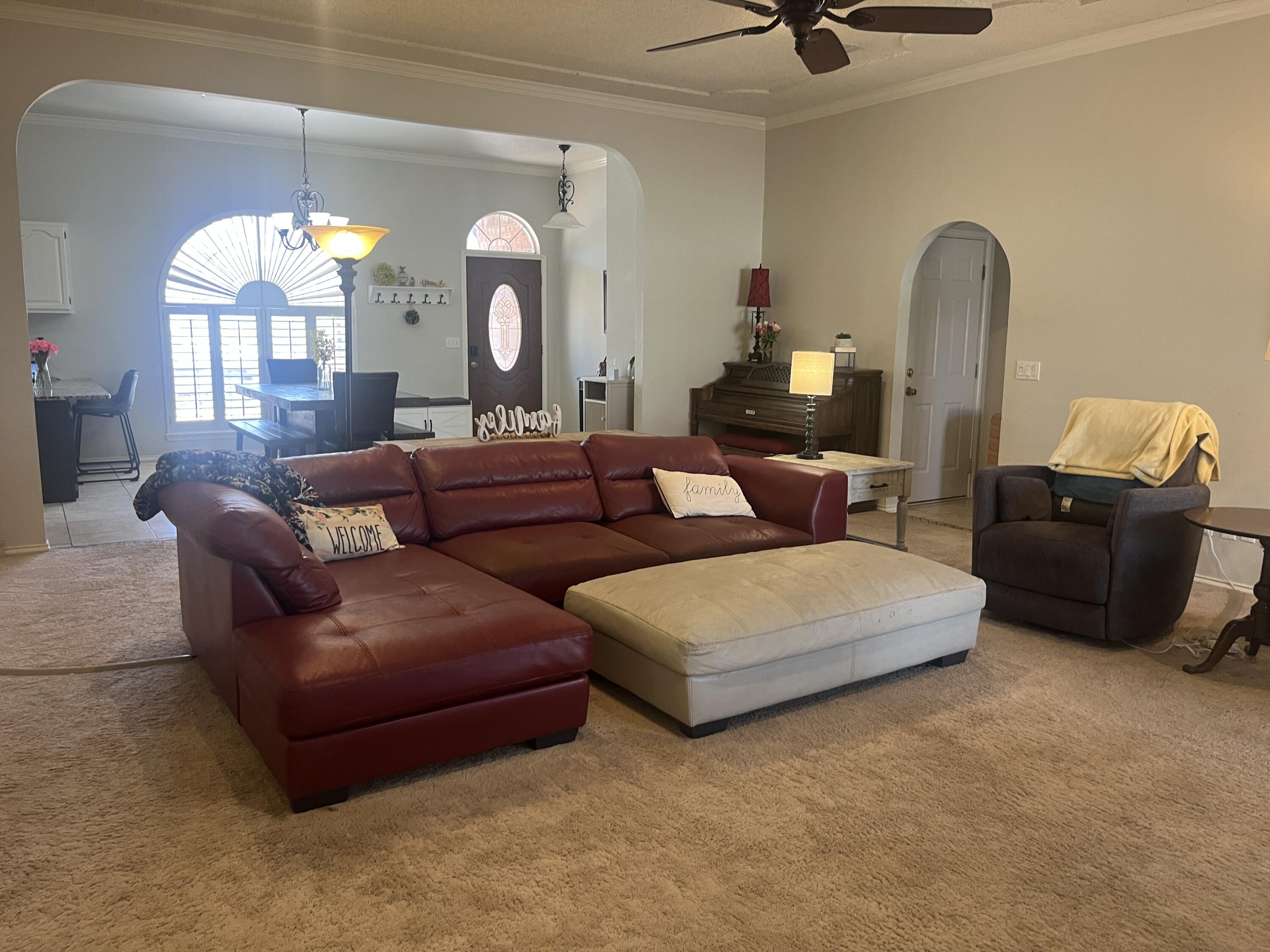 2222 South 2nd Place Lamesa, TX 79331 - Photo 3 of 44 a living room with couches a fireplace and a potted plant